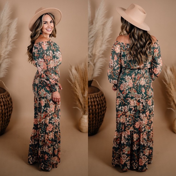 Long sleeve fall floral maxi dress - Picture 3 of 5